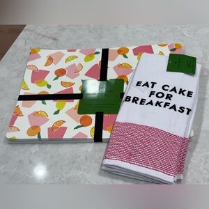 NWT Kate Spade dining bundle: summer cocktail placemats & kitchen towels